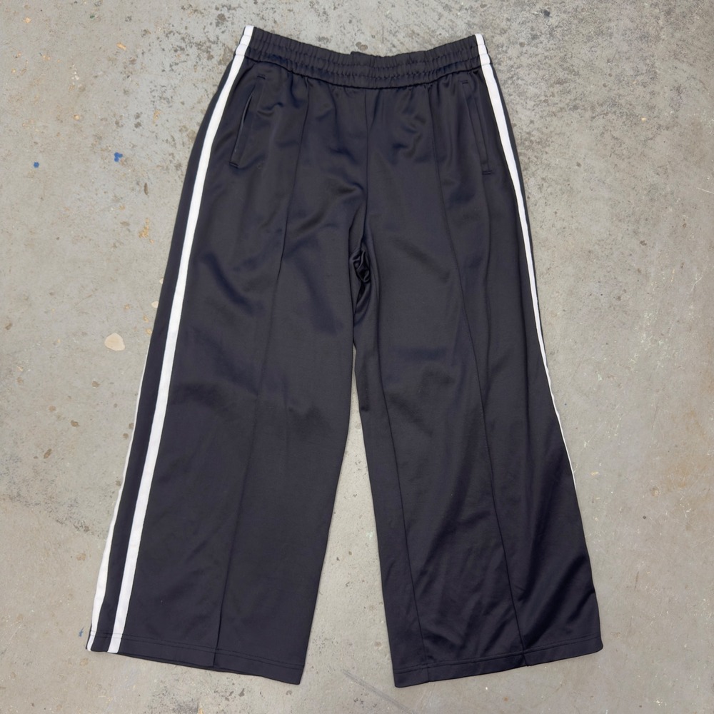 Athleta Tempo Mid Rise Wide Leg Track Pant Black White Stripe L Petite 767520